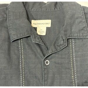 PRONTO UOMO Button-Up Short Sleeve Linen Blend Shirt Men's Size XL Color Black